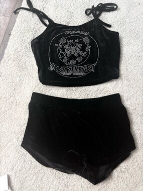 Sweetheart Velvet Two-Piece Lounge Set - Black